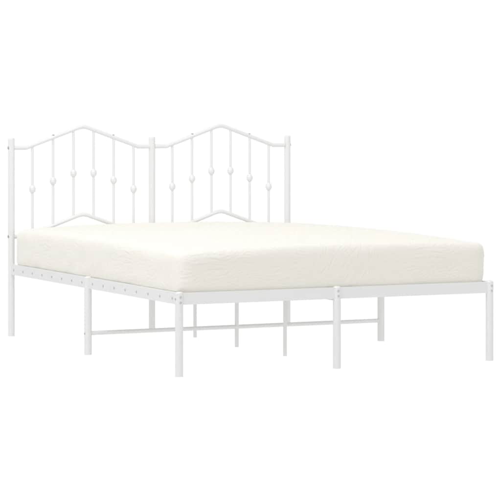 White Metal Bed Frame with Headboard - 135x190cm, No Mattress