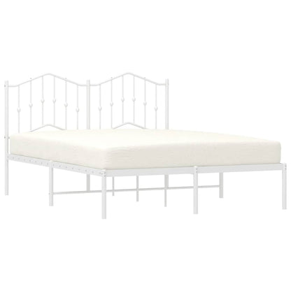 White Metal Bed Frame with Headboard - 135x190cm, No Mattress