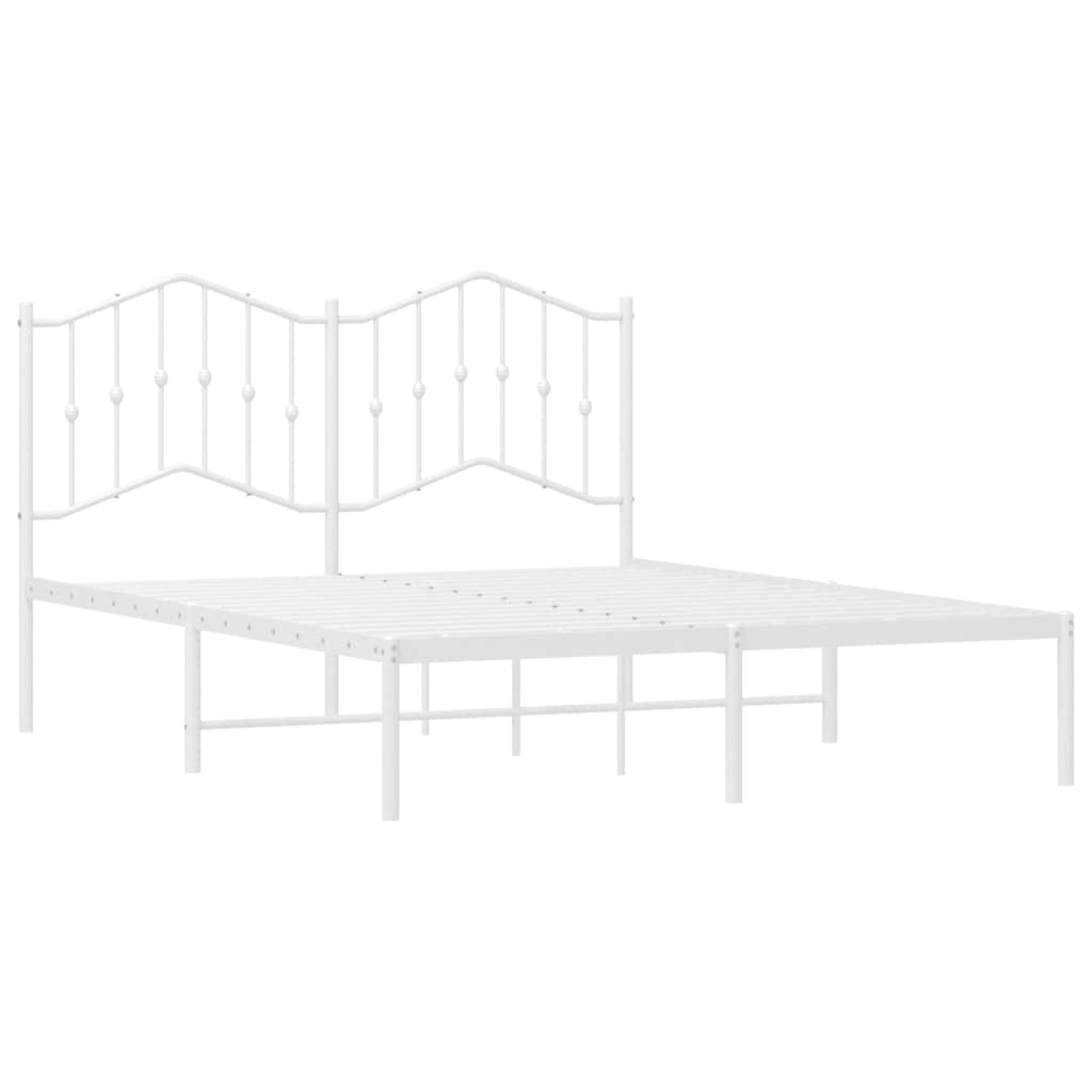 White Metal Bed Frame with Headboard - 135x190cm, No Mattress