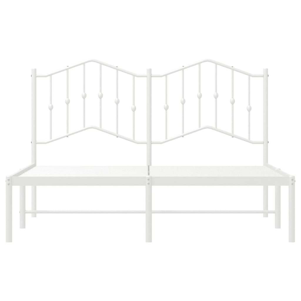 White Metal Bed Frame with Headboard - 135x190cm, No Mattress