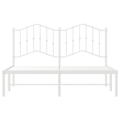 White Metal Bed Frame with Headboard - 135x190cm, No Mattress