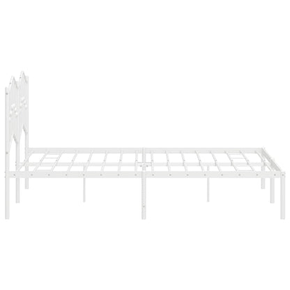 White Metal Bed Frame with Headboard - 135x190cm, No Mattress