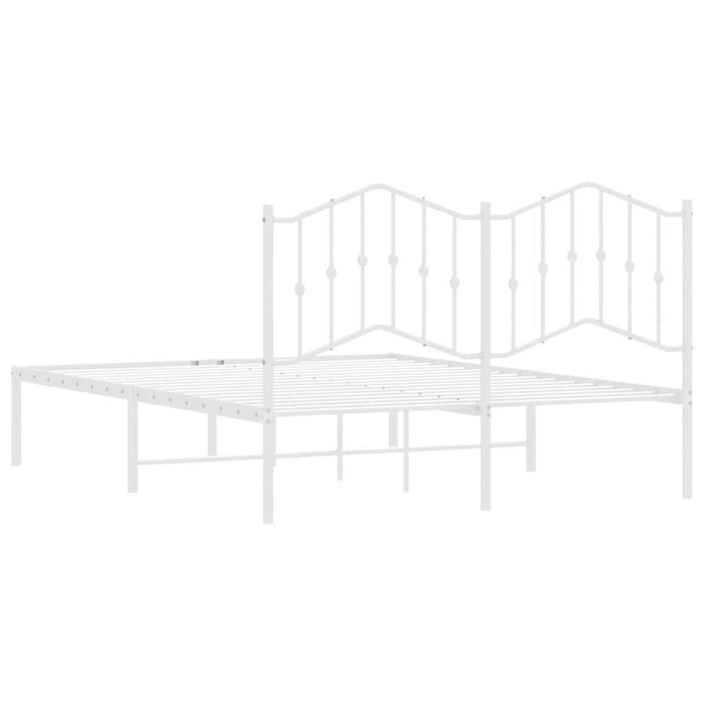 White Metal Bed Frame with Headboard - 135x190cm, No Mattress