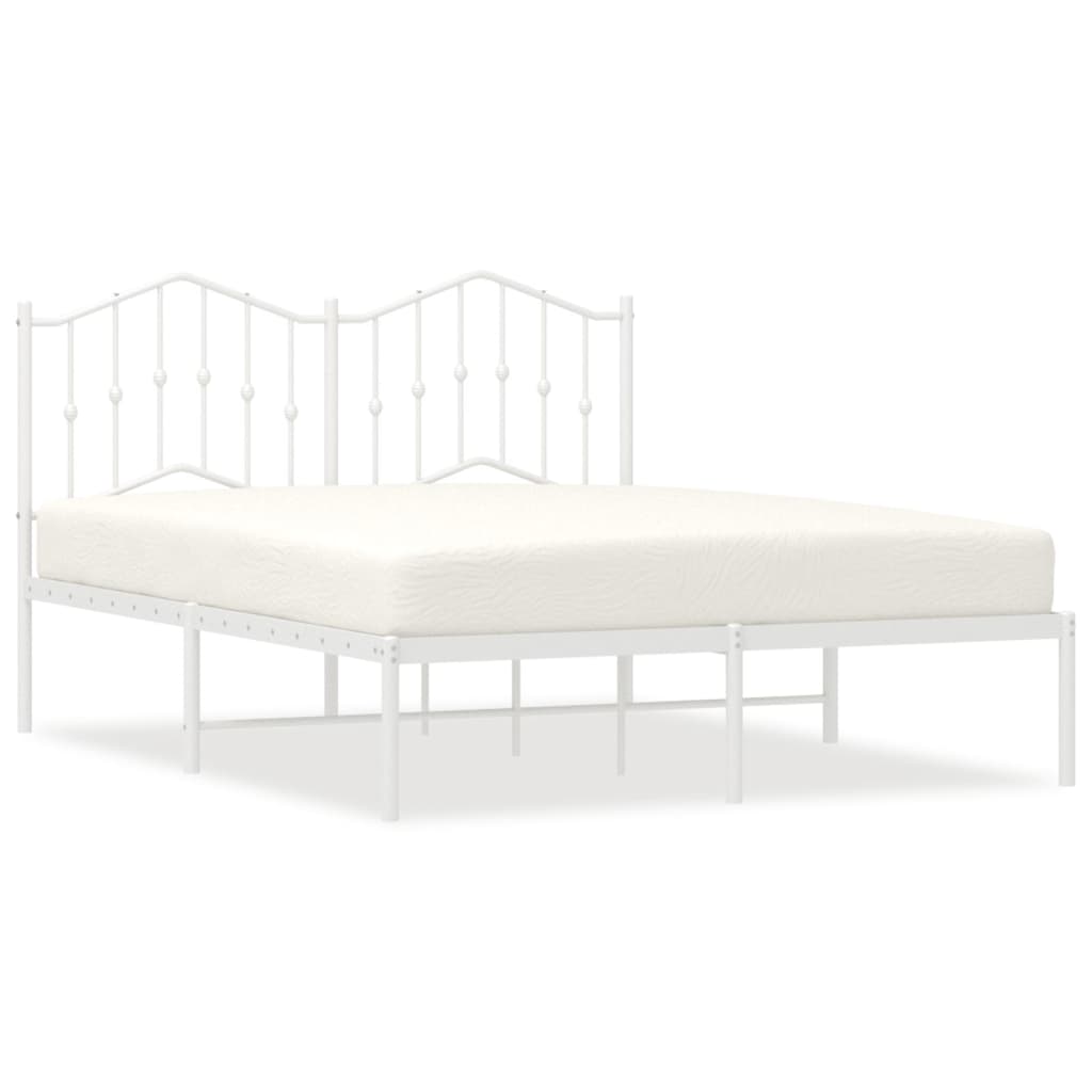 White Metal Bed Frame with Headboard - 140x190cm, No Mattress