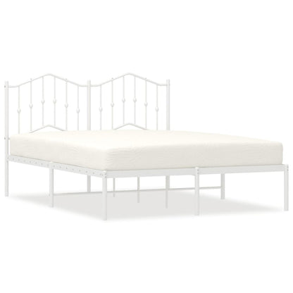 White Metal Bed Frame with Headboard - 140x190cm, No Mattress