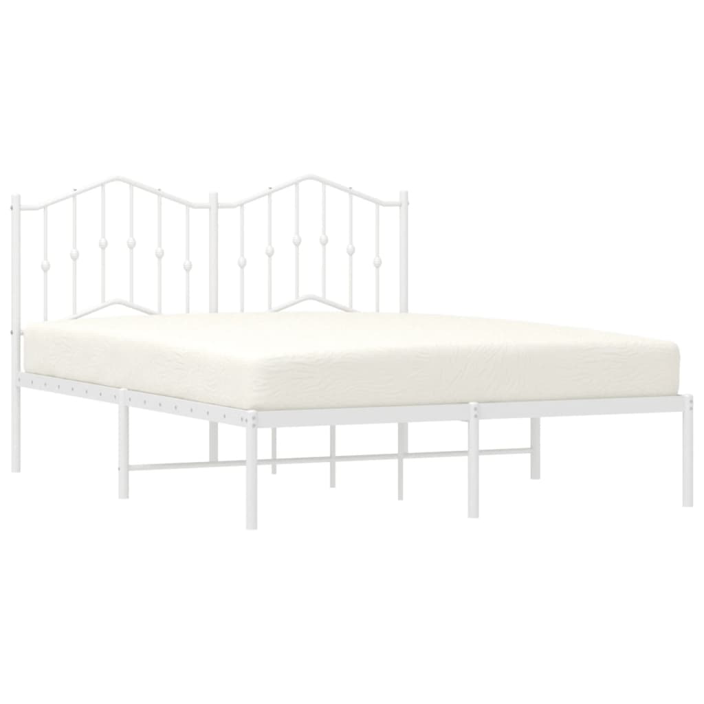White Metal Bed Frame with Headboard - 140x190cm, No Mattress