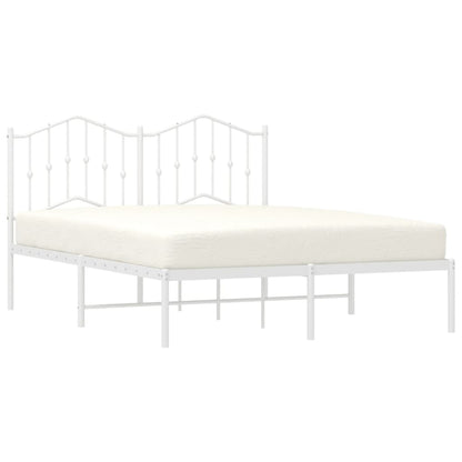 White Metal Bed Frame with Headboard - 140x190cm, No Mattress