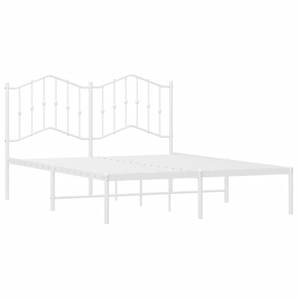 White Metal Bed Frame with Headboard - 140x190cm, No Mattress