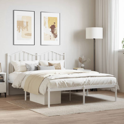 White Metal Bed Frame with Headboard - 140x190cm, No Mattress