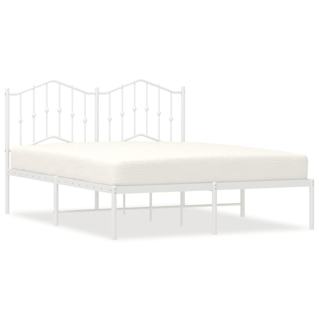 White Metal Bed Frame with Headboard 140x200cm - No Mattress