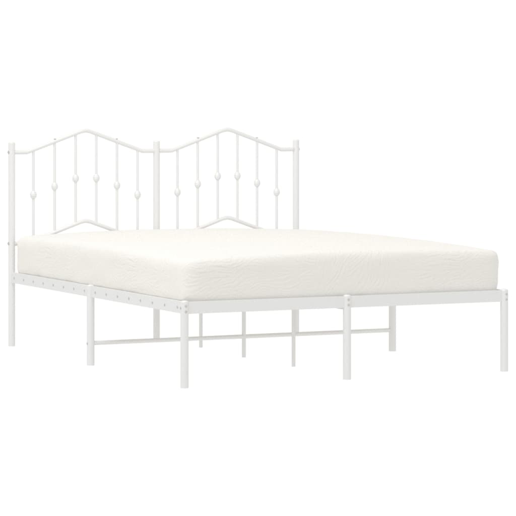 White Metal Bed Frame with Headboard 140x200cm - No Mattress