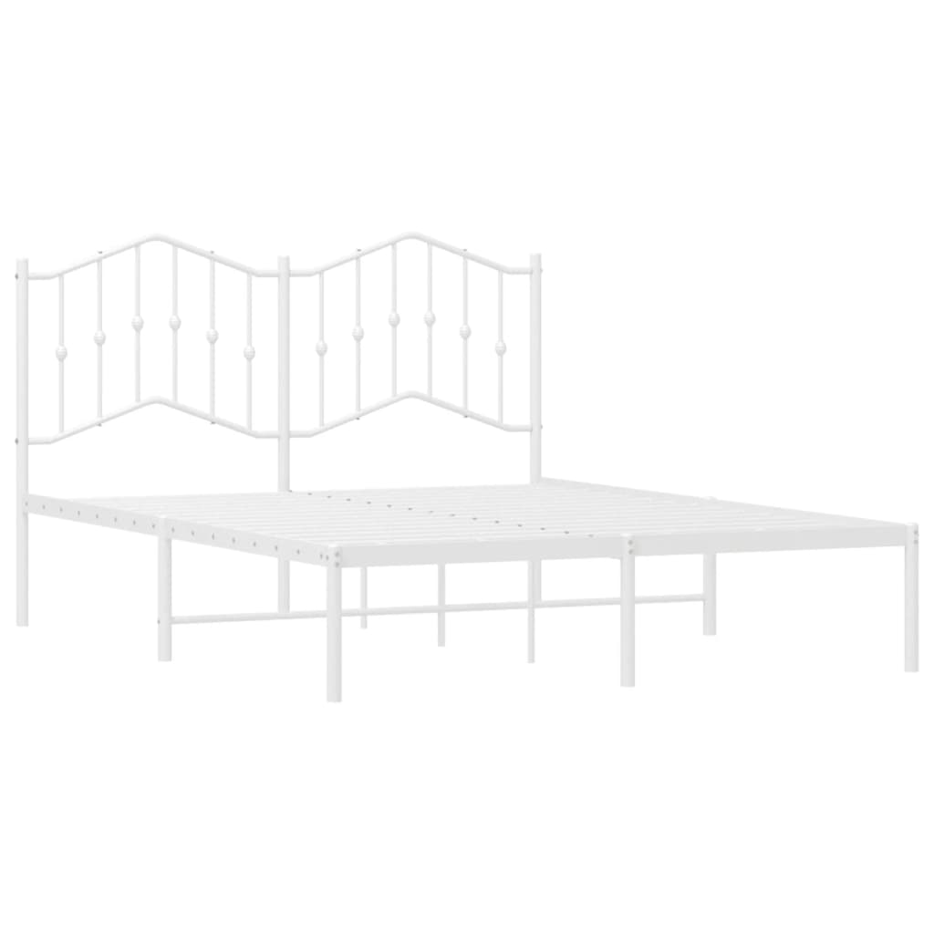 White Metal Bed Frame with Headboard 140x200cm - No Mattress