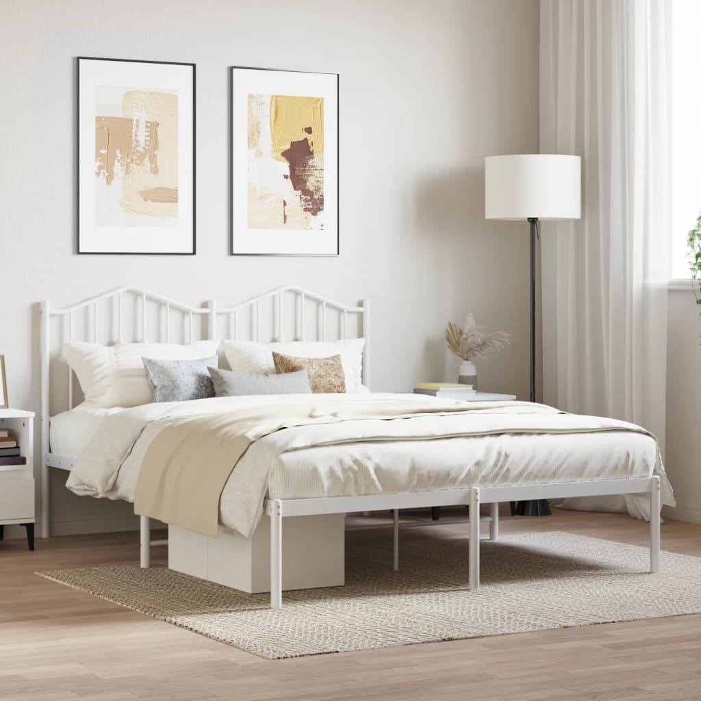 White Metal Bed Frame with Headboard 140x200cm - No Mattress