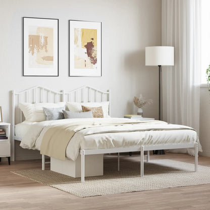 White Metal Bed Frame with Headboard 140x200cm - No Mattress