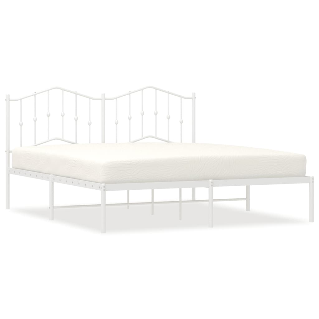 White Metal Bed Frame with Headboard - 183x213cm, No Mattress