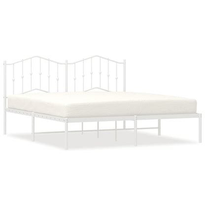 White Metal Bed Frame with Headboard - 183x213cm, No Mattress