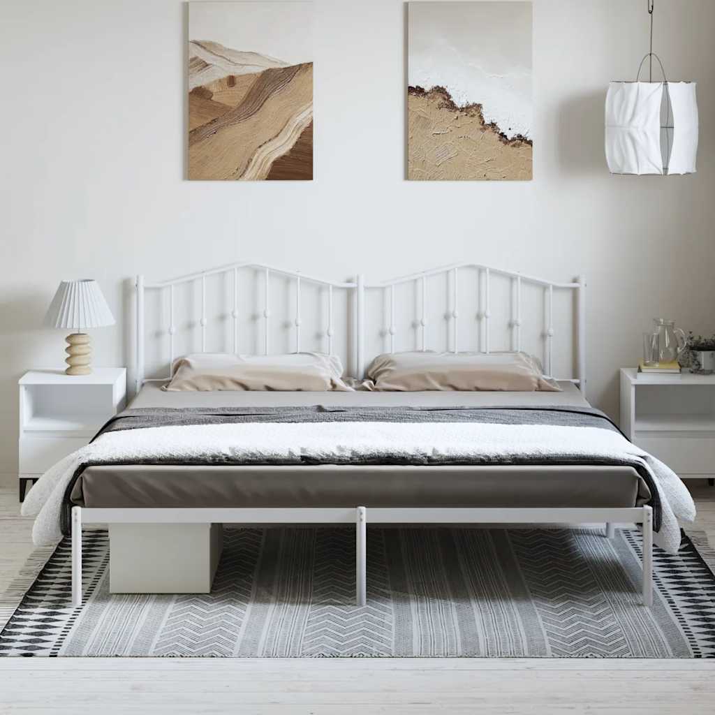 White Metal Bed Frame with Headboard - 183x213cm, No Mattress