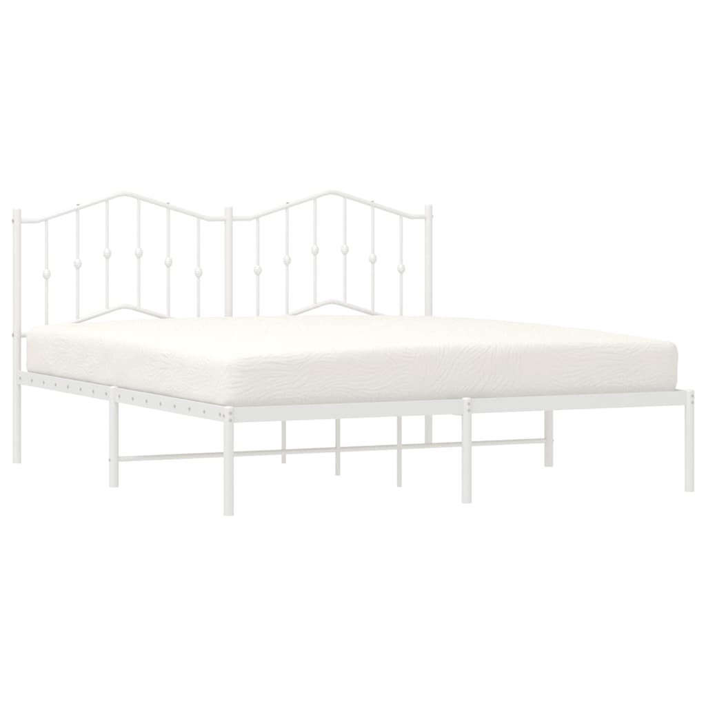 White Metal Bed Frame with Headboard - 183x213cm, No Mattress