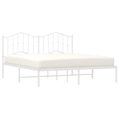 White Metal Bed Frame with Headboard - 183x213cm, No Mattress
