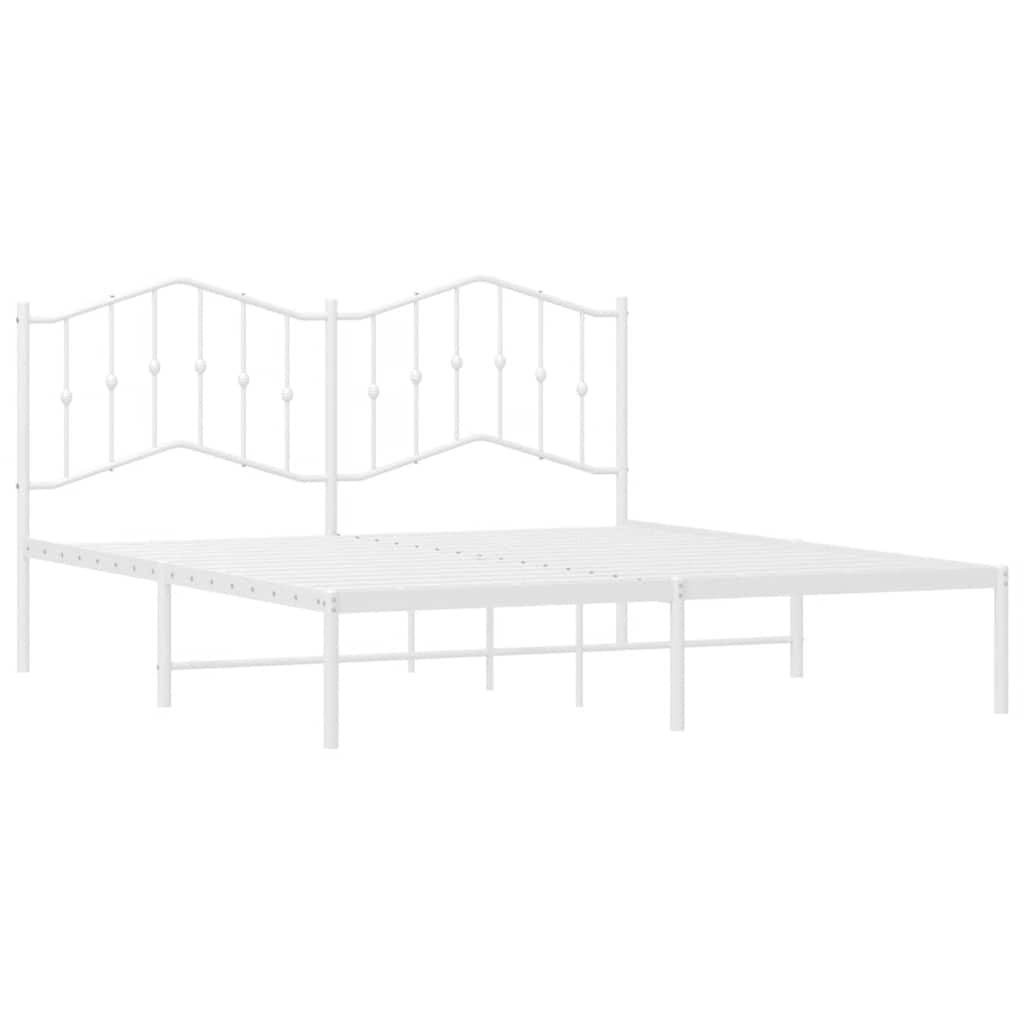 White Metal Bed Frame with Headboard - 183x213cm, No Mattress