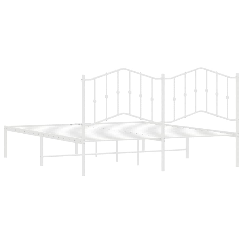 White Metal Bed Frame with Headboard - 183x213cm, No Mattress
