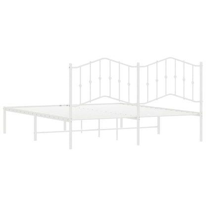 White Metal Bed Frame with Headboard - 183x213cm, No Mattress