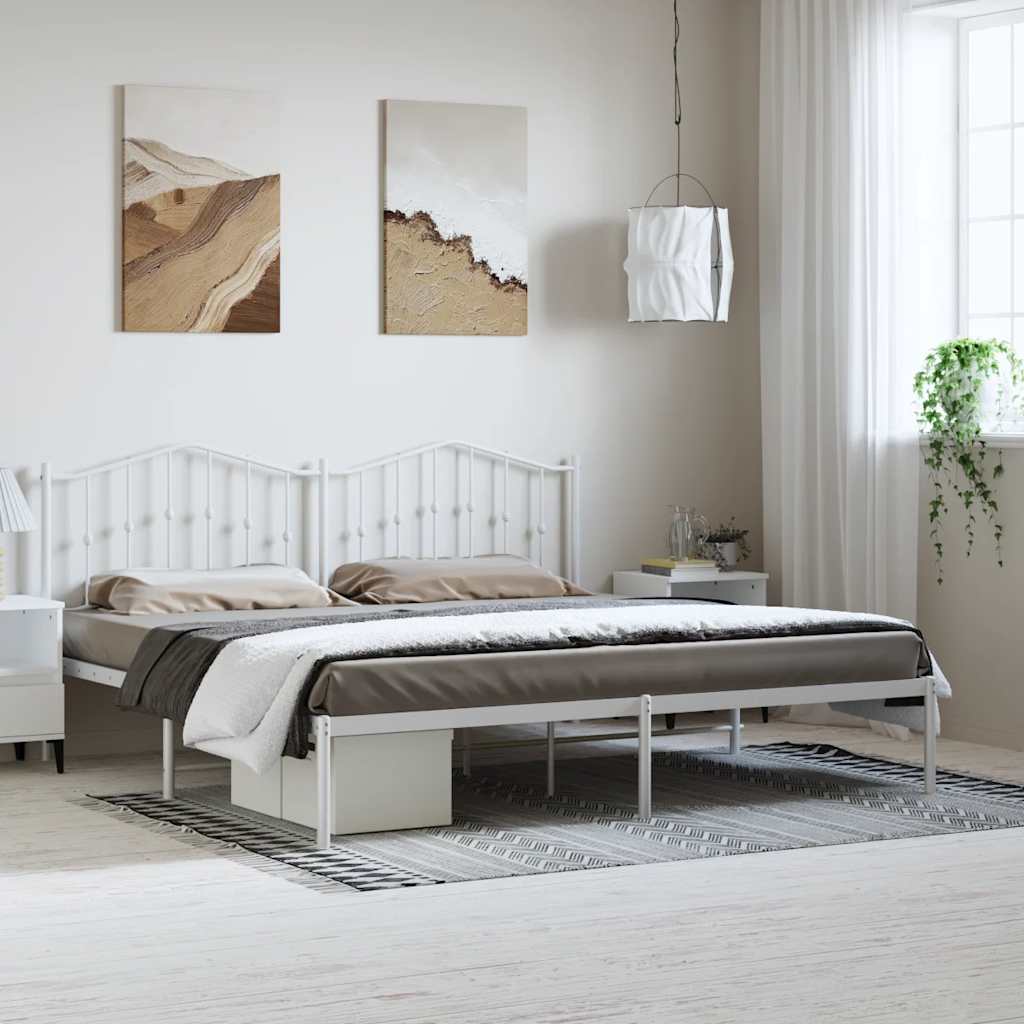 White Metal Bed Frame with Headboard - 183x213cm, No Mattress