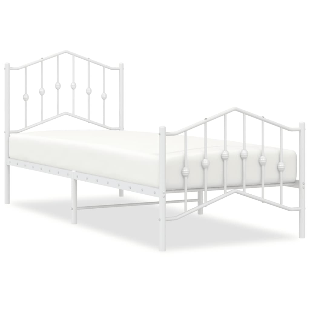 White Metal Bed Frame with Footboard - 80x200cm Sturdy Design