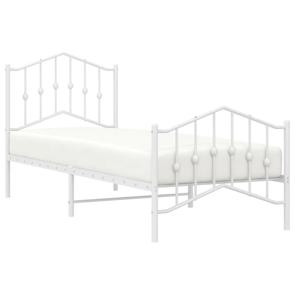 White Metal Bed Frame with Footboard - 80x200cm Sturdy Design