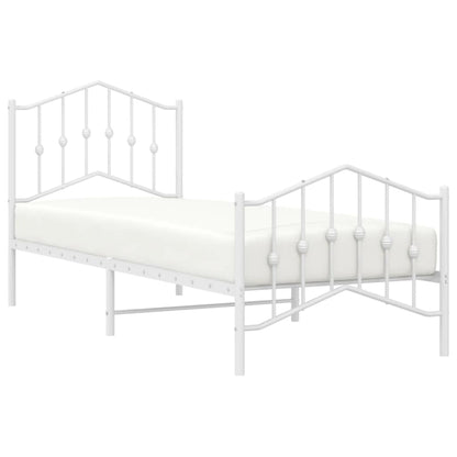 White Metal Bed Frame with Footboard - 80x200cm Sturdy Design