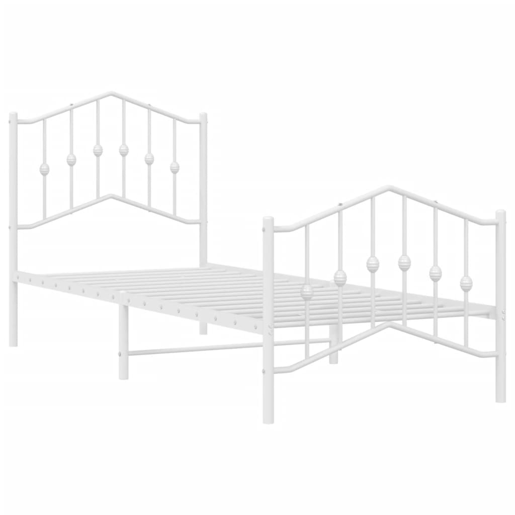 White Metal Bed Frame with Footboard - 80x200cm Sturdy Design