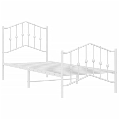 White Metal Bed Frame with Footboard - 80x200cm Sturdy Design