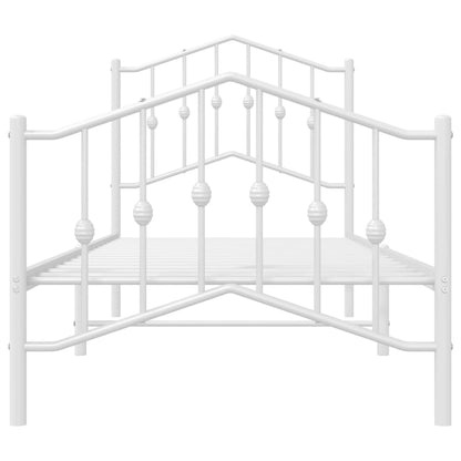 White Metal Bed Frame with Footboard - 80x200cm Sturdy Design