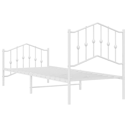 White Metal Bed Frame with Footboard - 80x200cm Sturdy Design