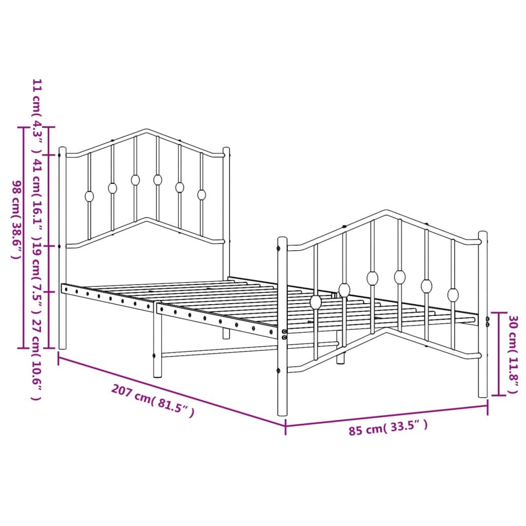 White Metal Bed Frame with Footboard - 80x200cm Sturdy Design