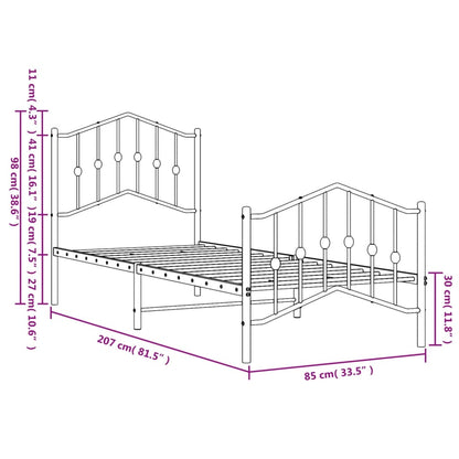 White Metal Bed Frame with Footboard - 80x200cm Sturdy Design