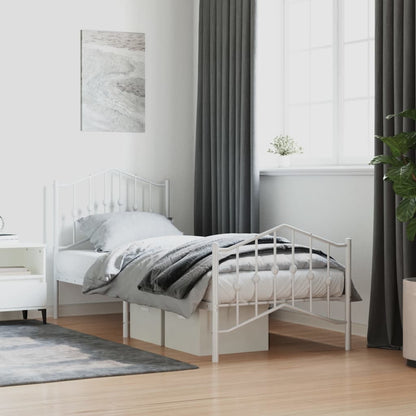 White Metal Bed Frame with Footboard - 80x200cm Sturdy Design