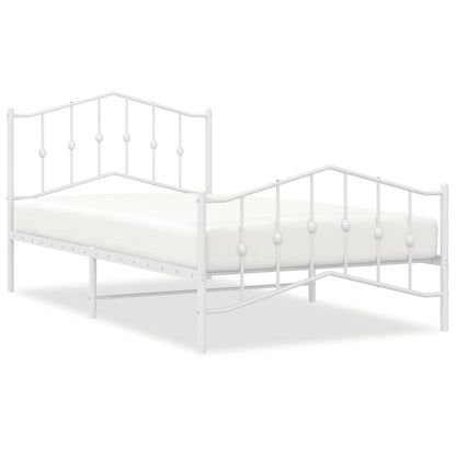 White Metal Bed Frame with Footboard - 107x203cm