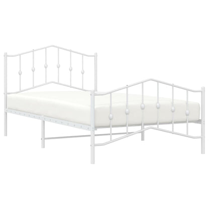 White Metal Bed Frame with Footboard - 107x203cm