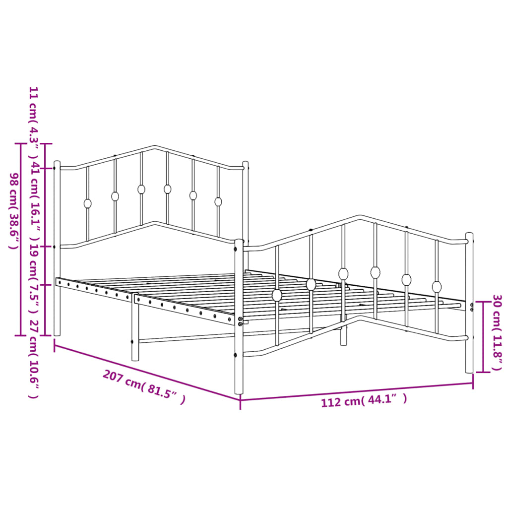 White Metal Bed Frame with Footboard - 107x203cm