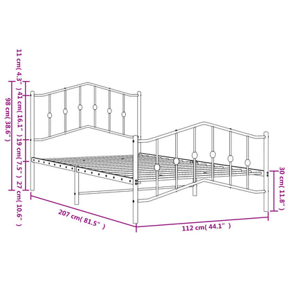White Metal Bed Frame with Footboard - 107x203cm