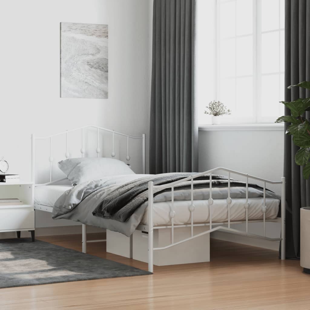 White Metal Bed Frame with Footboard - 107x203cm