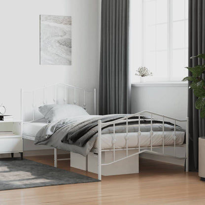 White Metal Bed Frame with Footboard - 107x203cm