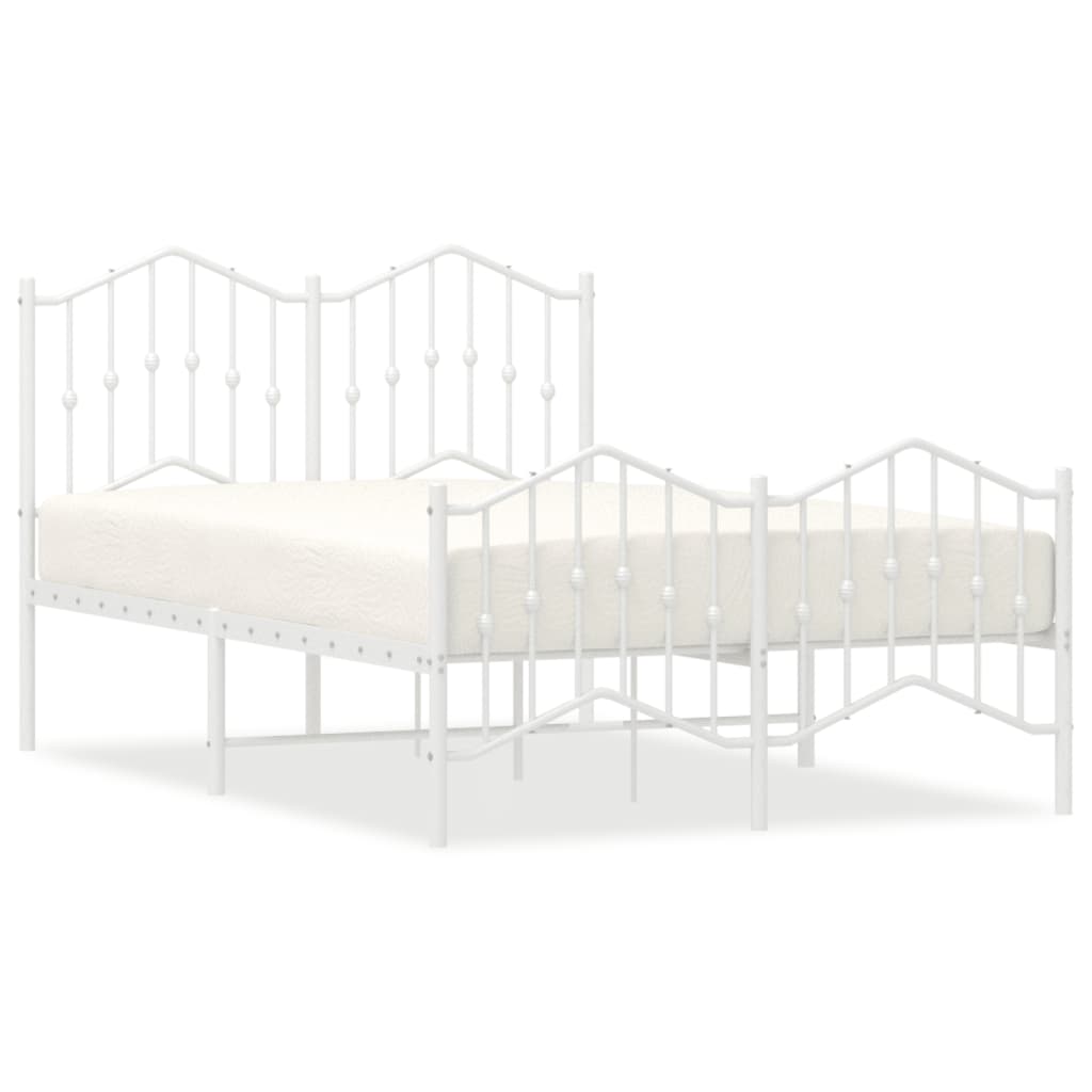 White Metal Bed Frame with Footboard, 120x200cm, No Mattress