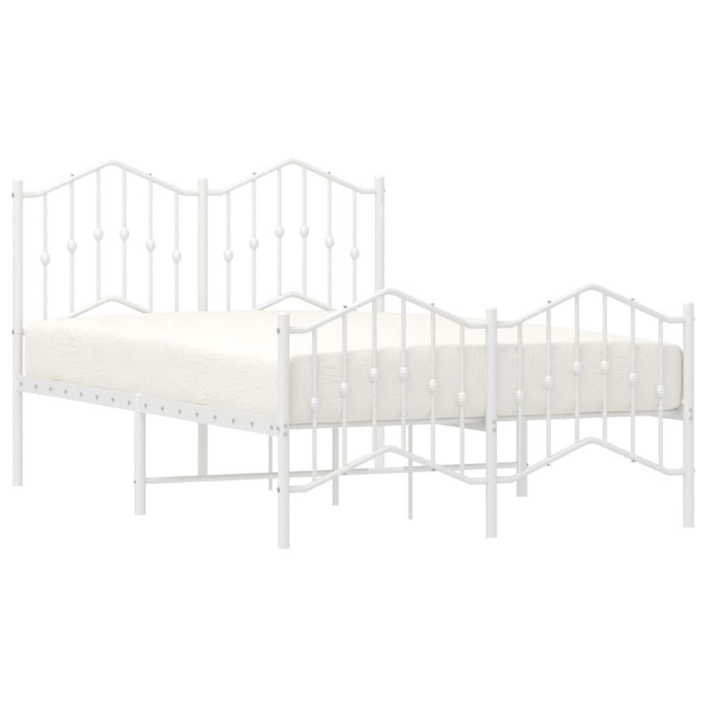 White Metal Bed Frame with Footboard, 120x200cm, No Mattress