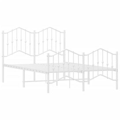 White Metal Bed Frame with Footboard, 120x200cm, No Mattress