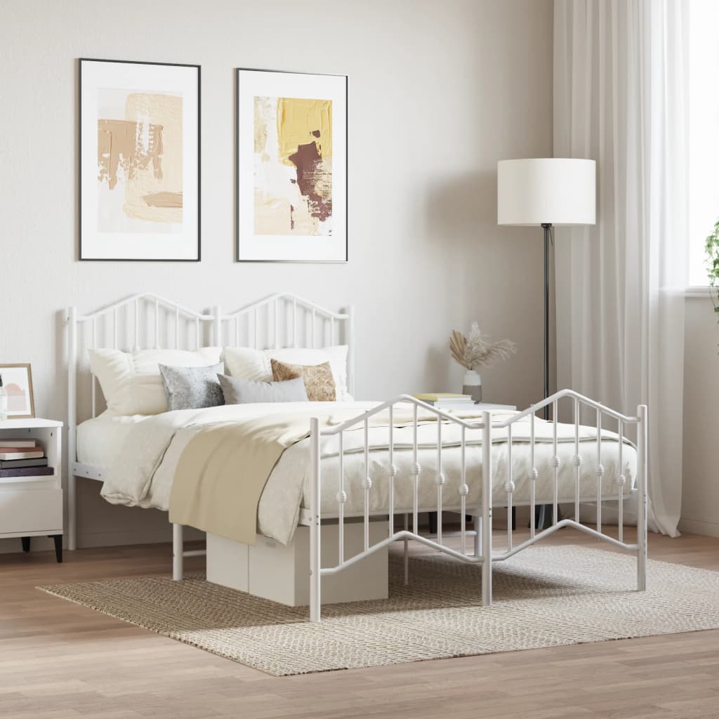 White Metal Bed Frame with Footboard, 120x200cm, No Mattress