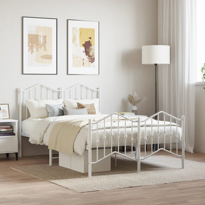 White Metal Bed Frame with Footboard, 120x200cm, No Mattress