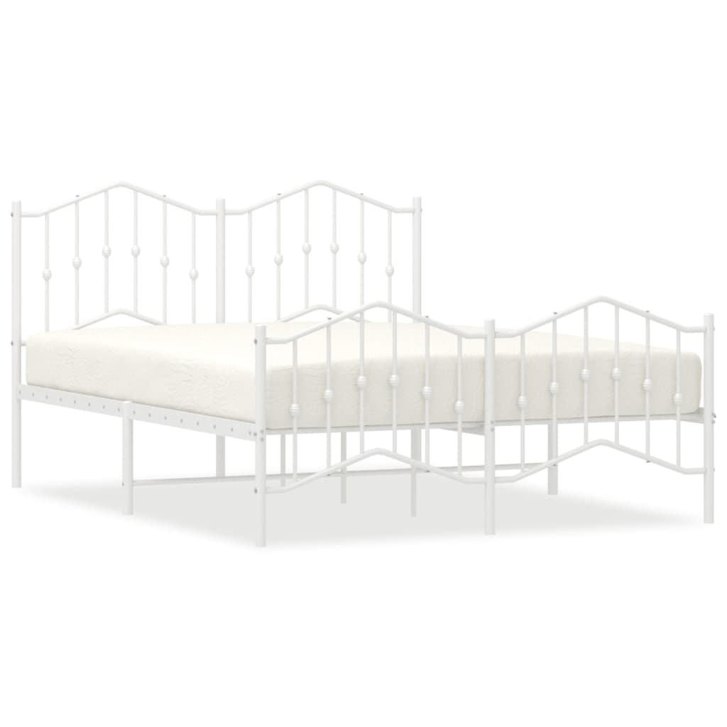Elegant White Metal Bed Frame with Footboard 140x190cm
