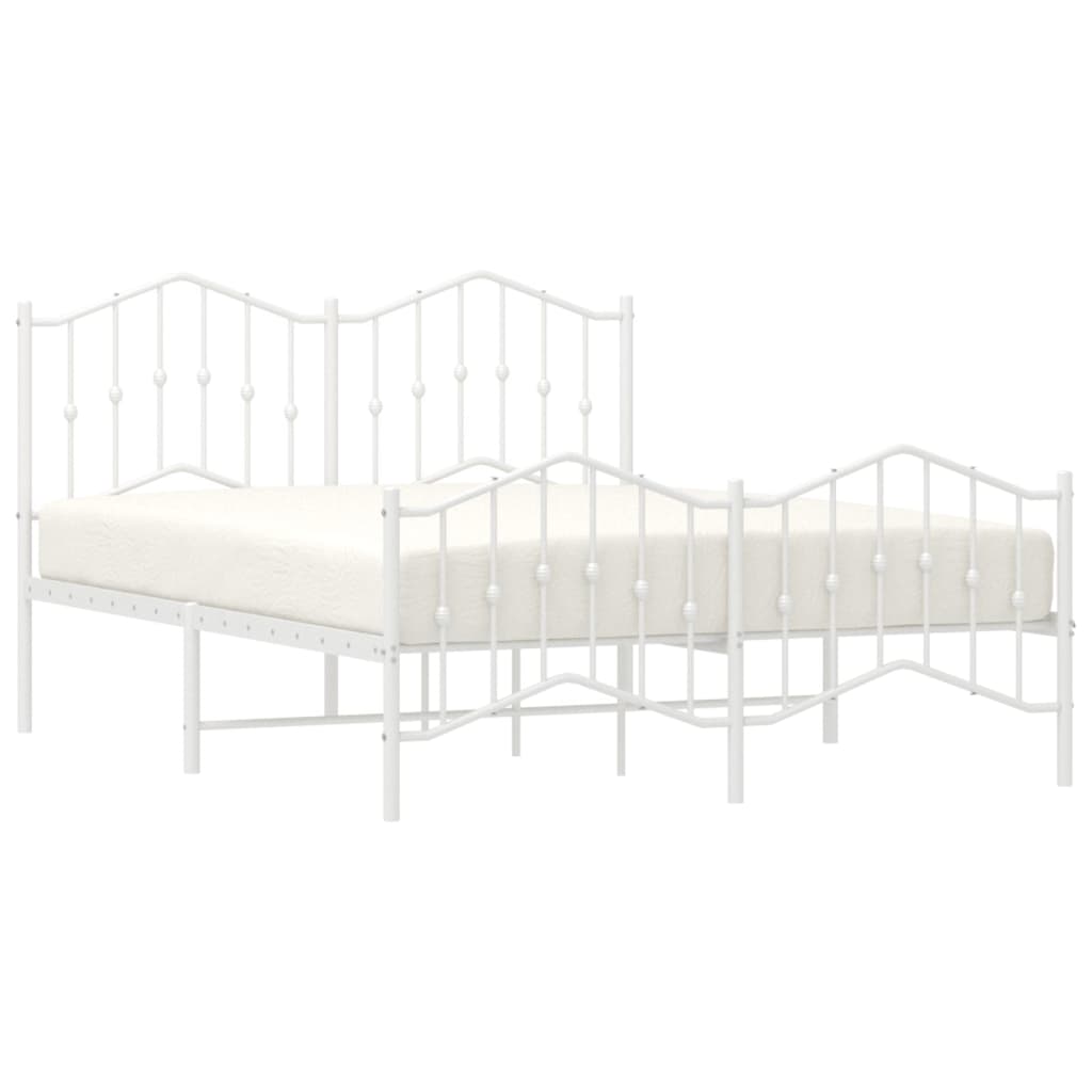 Elegant White Metal Bed Frame with Footboard 140x190cm